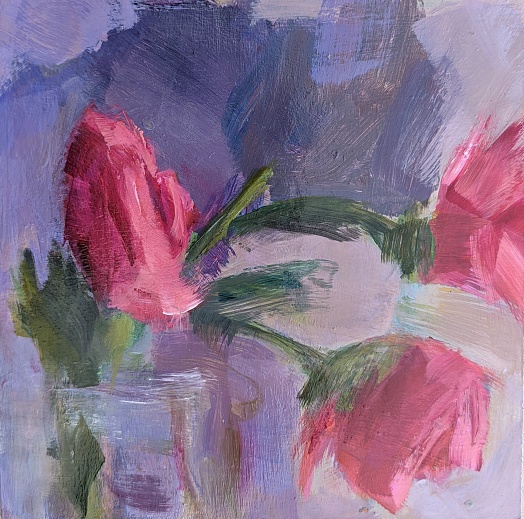 three pink tulip abstract