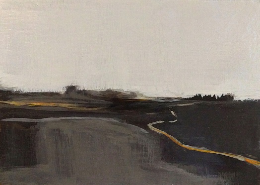 Foggy gray Mendocino abstract landscape skinny gold road