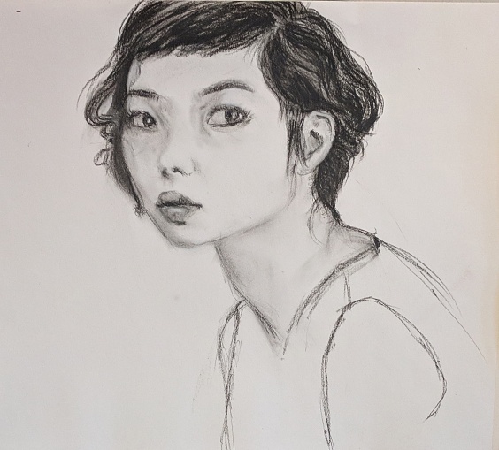 charcoal portrait asian model