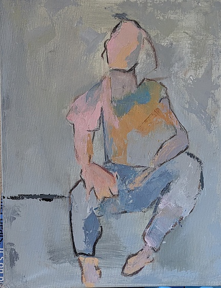 abstract figure woman seated with black outline